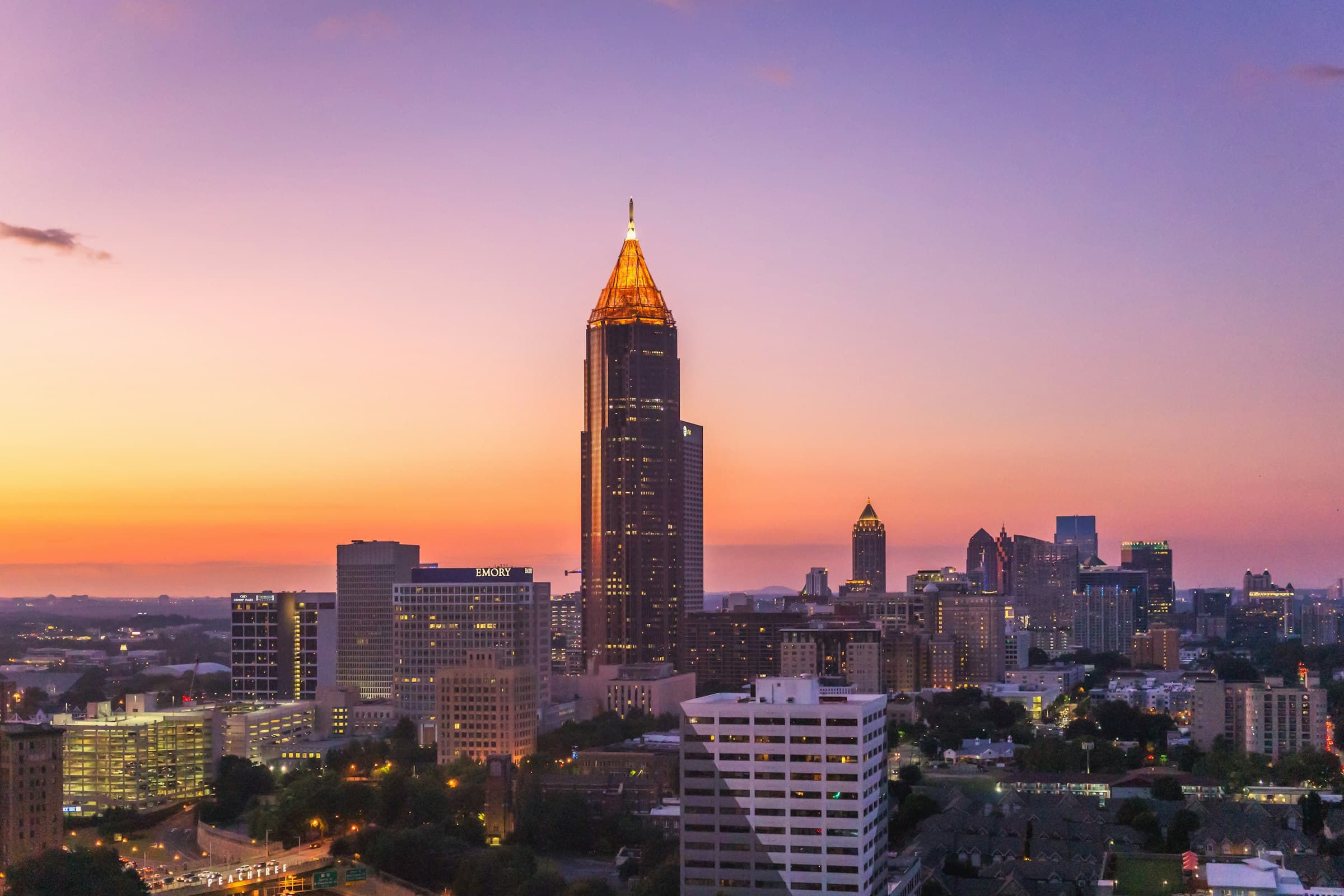 Bank of America Plaza and the Atlanta skyline at sunset